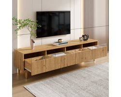 HAUSS SPOLE TV-Meubel - Modern Houtlook TV-Kast Met 4 Laden En Kabelbeheer - Elegant Voor Woonkamer En Mediaopslag - MDF - 178x35x45 cm - Houtkleur