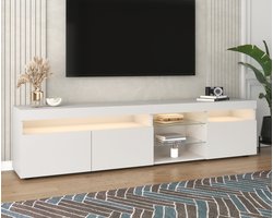 HAUSS SPOLE TV meubel - Modern TV-Kast Met Variabele LED-Verlichting - Hangend Design - Voor Woon- En Eetkamer - 180 L x 35 B x 45 H cm - MDF - Wit