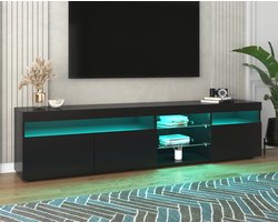 HAUSS SPOLE TV meubel - Modern TV-Kast Met Variabele LED-Verlichting - Hangend Design - Voor Woon- En Eetkamer - 180 L x 35 B x 45 H cm - MDF - Zwart