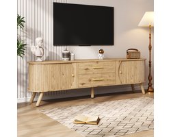 HAUSS SPOLE Tv-Meubel - Organische Vorm Met Schuifdeuren En Laden - Voor Woonkamer En Hal - Mdf - 160x36,5x55 Cm - Naturel