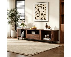 HAUSS SPOLE TV Meubel - Retro Ontwerp Met Schuifdeuren En Lade - Voor Woonkamer En 75 Inch Tv - MDF - Walnoot - 180x40x50 Cm