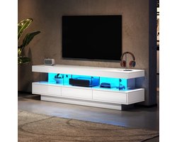 HAUSS SPOLE TV meubel - TV-kast hoogglans met LED-verlichting en Bluetooth App bediening - Voor woonkamer en slaapkamer - 160x38x50,5 cm - Hout - Wit