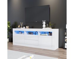 HAUSS SPOLE TV meubel - TV-kast hoogglans met LED-verlichting en Smart App bediening - Voor woonkamer en slaapkamer - 160x35x60 cm - Hout - Wit
