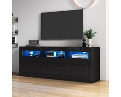 HAUSS SPOLE TV meubel - TV-kast hoogglans met LED-verlichting en Smart App bediening - Voor woonkamer en slaapkamer - 160x35x60 cm - Hout - Zwart