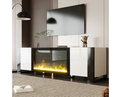 HAUSS SPOLE TV meubel - TV-Kast Met Elektrische Haard - Hoogglans Wit En Zwart - Modern Design - 165 x 32 x 55 cm - Spaanplaat + Metaal + Kunststof - Wit + Zwart