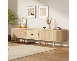 HAUSS SPOLE TV meubel - TV-kast met ovalen blad, 2 schuifdeuren en 2 lades - Voor woonkamer en eetkamer - 175x40x42 cm - MDF - Eiken