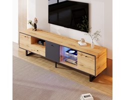 HAUSS SPOLE TV meubel - TV-Lowboard Met LED-Verlichting En Glastrennwand - Modern Design - Rechthoekig - Voor Woonkamer - 190 L x 40 B x 50 H cm - Spaanplaat - Hout En Grijs