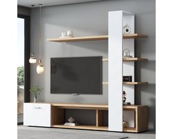 HAUSS SPOLE TV meubel - Wandschrank Home woonkamer met 1 deur en 60 inch tv-capaciteit - Voor woonkamer, eetkamer en slaapkamer - 180x33,5x151,5 cm - Spaanplaat - Wit