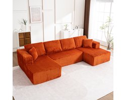 HAUSS SPOLE U Bank Zonder Montage - Modulaire Loungesofa Met Chaise Longue - Zacht Zitcomfort Met Kussens - Voor Woonkamer - Corduroy Oranje