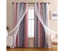 HAUSS SPOLE Verduisterende Gordijnen – Dubbel Laag Design Met Voile Voor Privacy En UV-Bescherming – Voor Woonkamer Of Slaapkamer – 132x214cm – Polyester – Grijsroze