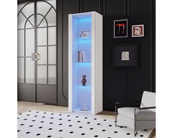 HAUSS SPOLE Vitrinekast 55x38x166cm - Buffetkast met LED en 3 Glasplanken - Hoogglans Design - Spaanplaat - Wit