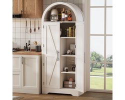 HAUSS SPOLE Vitrinekast - Hoge Kast Met Open Boogvak En Verstelbare Planken - Voor Keuken En Woonkamer - MDF - 70x35x170 Cm - Wit