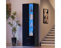 HAUSS SPOLE Vitrinekast - Staande Vitrinekast Met Acryldeur - 2 Deuren 2 Laden Voor Woonkamer En Thuiswerkplek - Spaanplaat - 60x35x182,5 Cm - Zwart