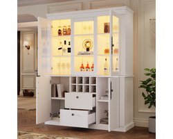 HAUSS SPOLE Vitrinekast - Vitrine Met LED En 8 Wijnrekken - 2 Laden En 4 Deuren - Voor Woonkamer En Eetkamer - Spaanplaat En Glas - 130x37,5x170,5 cm - Wit