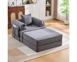 HAUSS SPOLE Voetenbank - Uitklapbaar Tot Eenpersoons Slaapstoel - Ruimtebesparend Voor Woonkamer En Logeerkamer - Ribstof Donkergrijs