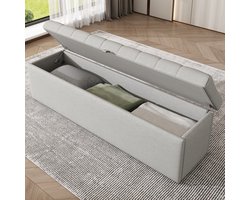 HAUSS SPOLE Voetenbankje 141x41.5x47 cm - Opbergbankjes Met Gestoffeerde Zitting - Linnen - Lichtgrijs