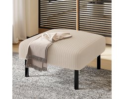 HAUSS SPOLE Voetenbankje - Gestoffeerde Hocker - Zacht Cordstof Met Metalen Frame - Als Voetbank, Poef En Bijzettafel - Beige