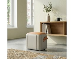 HAUSS SPOLE Voetenbankje - Moderne Hocker Met Handgreep - Gestoffeerd En Multifunctioneel - Voor Woonkamer En Slaapkamer - Kunstleer Grijs Oranje