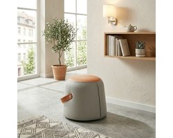 HAUSS SPOLE Voetenbankje - Moderne Hocker Met Handgreep - Gestoffeerde Zitkruk - Voor Woonkamer En Slaapkamer - Kunstleer Grijs
