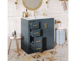 HAUSS SPOLE Wastafelonderkast 76,5 X 46,5 X 84,5 Cm - Keramische Wastafel Met 3 Laden - Badkamer - MDF - Blauw