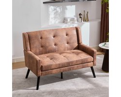 HAUSS SPOLE Zitbank - 2-Zits Bankje Met Knopen - Compact En Comfortabel Voor Woonkamer Slaapkamer En Kantoor - Gestoffeerd - Koffie