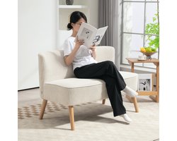 HAUSS SPOLE Zitbank - 2-Zits Sofa Zonder Armleuningen - Zacht Gevoerd Met Houten Poten - Voor Woonkamer En Leeshoek - Crèmewit