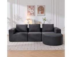 HAUSS SPOLE Zitbank - Compacte 2-Zits Sofa - Met 3 Kussens En Dubbele Bekerhouders - Voor Woonkamer, Appartement En Kantoor - Polyester Donkergrijs