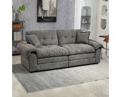 HAUSS SPOLE Zitbank – Diepe Zit 2-Zitsbank Met Dubbele Zitkussens En Accentkussens – Voor Woonkamer Appartement En Kantoor – Chenille Grijs