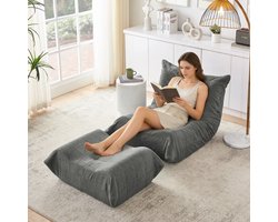 HAUSS SPOLE Zitbank - Lazy Vloerstoel Met Rugleuning En Voetenbank - Zacht Teddylook - Voor Lezen, Relaxen En Werken - Schuim Grijs