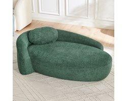 HAUSS SPOLE Zitbank - Minimalistisch Rond Design - Compact En Zacht Met Kussen - Voor Woonkamer En Slaapkamer - Teddy Groen