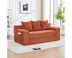 HAUSS SPOLE Zitbank - Modulaire 3-Zits - Uitklapbare Slaapfunctie - Bekerhouders En Zijvakken - Voor Woonkamer En Studio - Ribfluweel Oranje