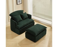 HAUSS SPOLE Zitzak Met Voetensteun-Relaxstoel Voor Volwassenen-Loungestoel Voor Woonkamer En Slaapkamer--Comfortabel Ontwerp-Voor Lezen En Ontspannen-120x90x95 Cm-Cordstof-Groen