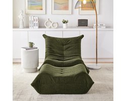 HAUSS SPOLE Zitzakstoel - Lazy Relax Fauteuil Met Rugleuning En Voetenbank - Zonder Montage, Direct Uitklappen - Voor Woonkamer En Slaapkamer - Teddy Groen