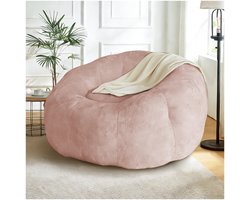 HAUSS SPOLE Zitzakstoel Rond - Royale Lounge Fauteuil Met Extra Stabiliteit - Voor Woonkamer, Slaapkamer En Leeshoek - Flanel Roze