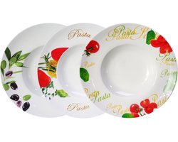 Haute Cuisine - Luxe Porseleinen Pastaborden – Set van 6 – Ø 30 cm – Mediterrane Décor – 3 Designs