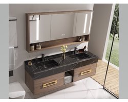 Haviklux Badkamermeubel - 2 persoons - 150 cm - Donker hout decor - Complete badmeubel set incl. kranen