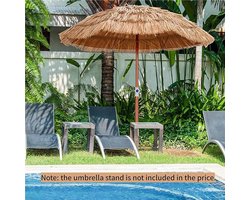 Hawaï-parasol 1,94 m, strandparasol, buigzaam, balkonparasol, in hoogte verstelbaar, strooien parasol met draagtas