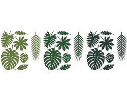 Hawaii decoratie palmboom bladeren - set 21x stuks - 15 x 25 cm per vel - Feestartikelen en wand versieringen