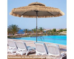 Hawaii Parasol met Zwengel – Stroparasol 30° Knikbaar met 8 Ribben, Draagbare Terrasparasol voor Tafel of Tuin