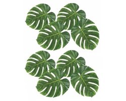 Hawaii Tropical Decoratie - 8x stuks - Monstera palm bladeren - 15 x 35 cm - zomerse versiering
