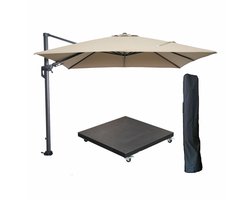 Hawaii zweefparasol 300x300 cm carbon black / taupe met verrijdbare parasolvoet 90 kg en parasolhoes