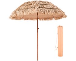 Hawaiiaanse Stroparasol, 2 M Oprolbare Parasol met Pp-Stro En 8 Stevige metalen Stutten, Ideaal voor Het Strand, Terras, Zwembad, Tuin En Achtertuin