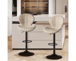 Hawthyhome Barkruk Scandinavisch-Set van 2- Beige-Barstoelen met rugleuning -Verstelbaar -Stof- Keukenstoel