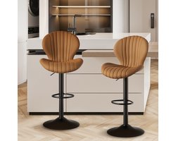 Hawthyhome Barkruk Scandinavisch-Set van 2- Bruin-Barstoelen met rugleuning -Verstelbaar -Stof- Keukenstoel