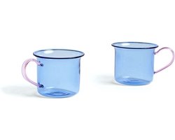 Hay - Borosilicate glass cup 2 stk - Light Blue w. pink handle