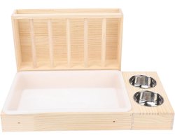 Hay Feeder voor knaagdieren 3-in-1: hooivoeder met kattenbak, kommen en knoeibestendig design