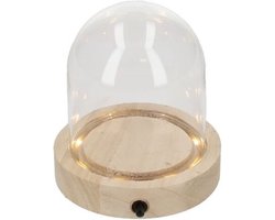 HBX Natural Living Decoratie stolp met LED verlichting - klein - houten plateau - D10 x H12 cm - presentatie stolpen