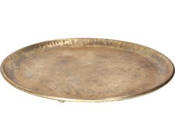HBX Natural Living Kaarsenbord/decoratie dienblad - goud - metaal - D43 x H4 cm - rond - tafeldecoratie schaal