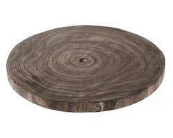HBX Natural Living Kaarsenbord/decoratie dienblad - houten boomschijf donker - D26 x H3 cm - rond - tafeldecoratie schaal