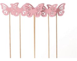 HBX natural living Tuinsteker vlinder Papilio op stok 6 stuks 50cm roze